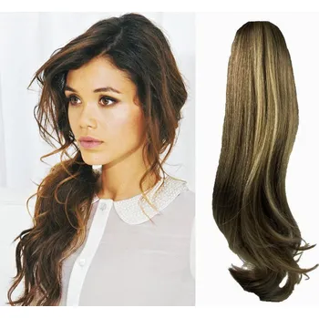 Příčesek Clip in příčesek culík / cop 100% japonský kanekalon 60cm vlnitý - tmavý melír