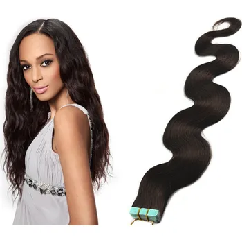 Příčesek Vlasy pro metodu Pu Extension / TapeX / Tape Hair / Tape IN 60cm vlnité - přírodní černé