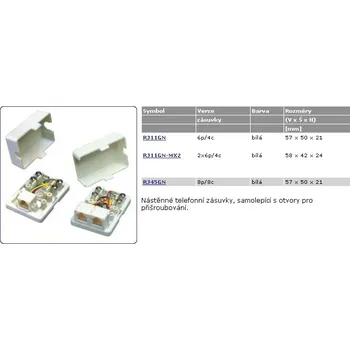 Elektrická zásuvka Nalepovací zásuvka RJ11GN