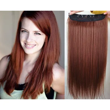 Příčesek Clip in REMY vlasový pás 63cm rovný – měděná