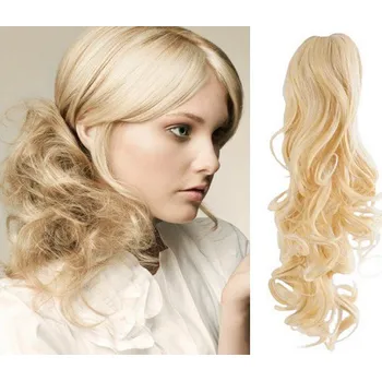 Příčesek Clip in příčesek culík / cop 100% japonský kanekalon 60cm kudrnatý - platina