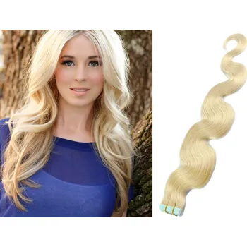 Příčesek Vlasy pro metodu Pu Extension / TapeX / Tape Hair / Tape IN 60cm vlnité - platina