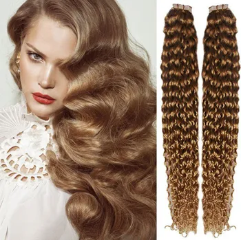 Příčesek Vlasy pro metodu Pu Extension / TapeX / Tape Hair / Tape IN 50cm kudrnaté - světle hnědé