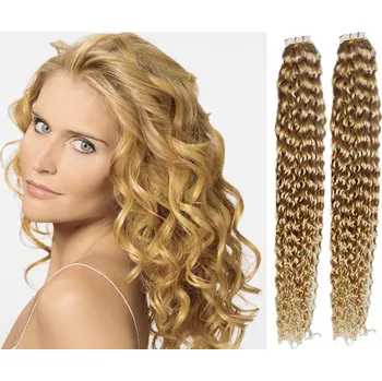 Příčesek Vlasy pro metodu Pu Extension / TapeX / Tape Hair / Tape IN 50cm kudrnaté - přírodní blond