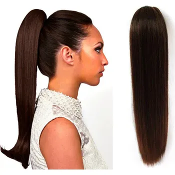 Příčesek Clip in culík se skřipcem rovný 60 cm - tmavě hnědý