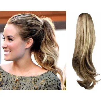 Příčesek Clip in příčesek culík / cop 100% japonský kanekalon 60cm vlnitý - světlý melír