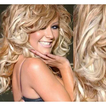 Příčesek Clip in kudrnaté vlasy 100% lidské REMY 53cm - platina/světle hnědá