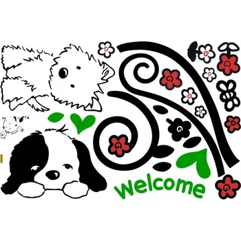 Samolepící dekorace Samolepka na zeď Vítací pejsci 60 x 90 cm (dětská dekorace na zeď)