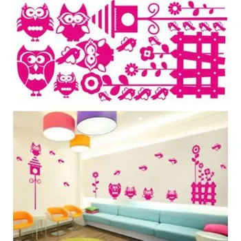 Samolepící dekorace Samolepky na zeď KIDS color - sovy, 94x50 cm (dekorace na zeď)
