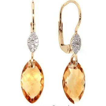 Náušnice Náušnice s diamanty, citrín, kolekce Breeze, žluté zlato