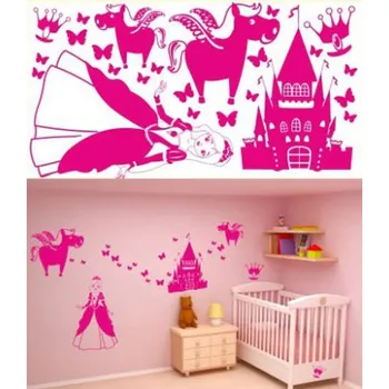 Samolepící dekorace Samolepky na zeď KIDS color - princezna, 94x50 cm (dekorace na zeď)
