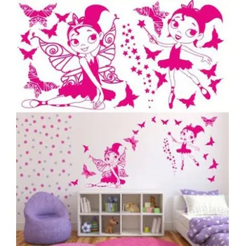 Samolepící dekorace Samolepky na zeď KIDS color - víly s motýlky, 94x50 cm (dekorace na zeď)