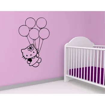 Samolepící dekorace Samolepka na zeď Hello Kitty s balonkama (dekorace na zeď)