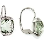 Náušnice s diamanty, zelený ametyst, kolekce Glare, bílé zlato