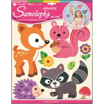 Samolepící dekorace Samolepky na zeď zvířátka z lesa z tvrdého papíru 39x31cm POSLEDNÍ KUS (Samolepka na zeď)