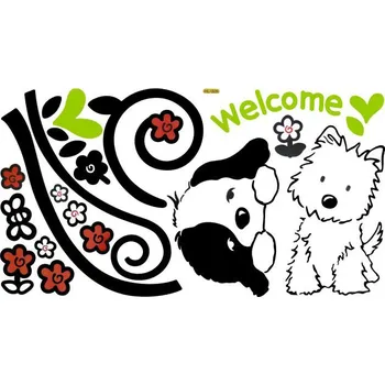 Samolepící dekorace Samolepka na zeď Vítací pejsci 30 x 60 cm (dětská dekorace na zeď)