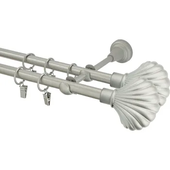 Garnýž kovová 200 cm dvouřadá - dvojitá 16 mušle double matná stříbrná