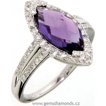 Prsten Luxusní prsten s diamanty, ametyst, bílé zlato
