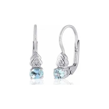 Náušnice Diamantové náušnice, bílé zlato briliant, světle modrý akvamarín 585/1,8gr