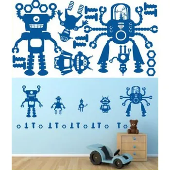 Samolepící dekorace Samolepky na zeď KIDS color - roboti, 94x50 cm (dekorace na zeď)