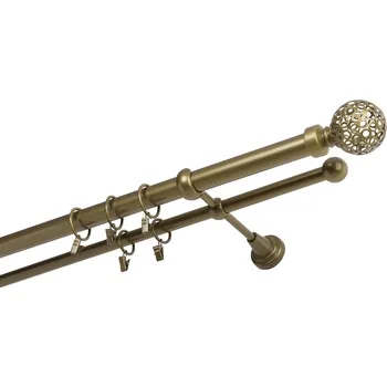 Garnýž kovová 400 cm dvoutyčová - dvojitá 25 koule retro zlatá antik