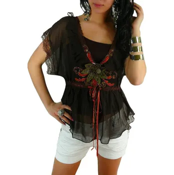 Dámské tričko Dámská tunika a tílko 2v1 hnědá - vel. L