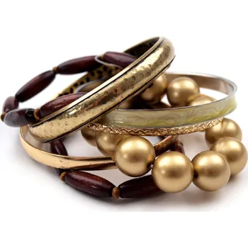 Náramek Sada náramků 7ks - dřevo a kov - posl. 1ks