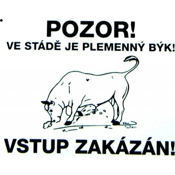 Výstražná tabulka pro skot - plemenný býk