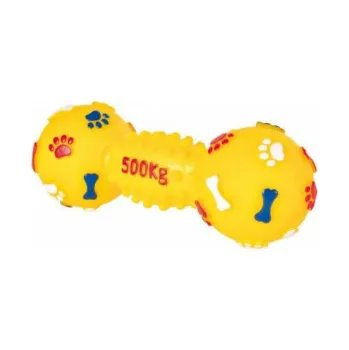 Hračka pro psa Silácká činka s tlapkou a kostí 19cm růžová