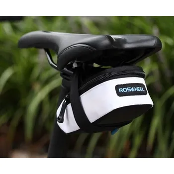 Pouzdro na mobilní telefon Sedátková kapsa ROSWHEEL černá/bílá barva suchý zip (Zadní malá kapsa/brašnička ROSWHEEL na kolo černý/bílý odstín)