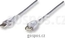 Datový kabel Manhattan USB 2.0Kkabel A-A M/F 3m, stříbrný