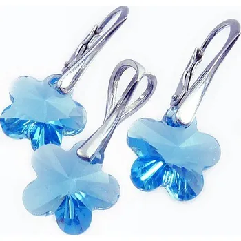 Souprava šperků Stříbrná souprava kytičky Aquamarine 20 mm (Dámská stříbrná souprava šperků)