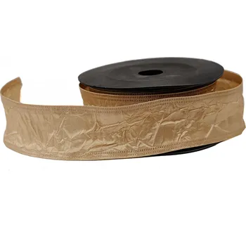 Stuha Textilní mačkaná stuha 4cm x 9,1m bílá káva