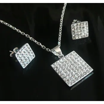 Souprava šperků Lafira stříbrná sada šperků čtverce Crystal 198