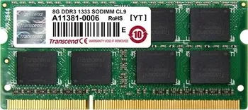 Operační paměť Transcend JetRam 8GB 1333MHz DDR3 CL9 SODIMM