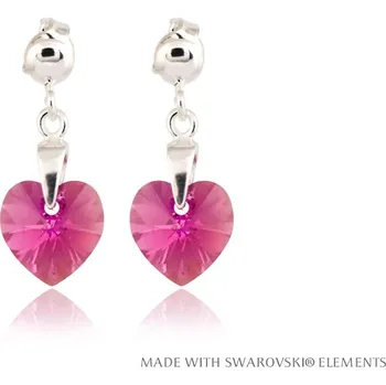 Náušnice Stříbrné visací náušnice srdce Fuchsia (Dámské stříbrné náušnice)