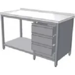 Nerezový pracovní stůl s blokem tří zásuvek a policí (šířka 800 mm), délka 1300 mm