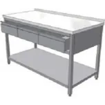 Nerezový pracovní stůl se třemi zásuvkami a policí (šířka 700 mm), délka 2300 mm