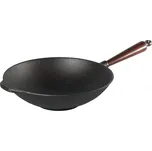 Litinová pánev WOK 30cm, švédská litina SKEPPSHULT 0865T (Velmi kvalitní švédský wok z litiny s dřevěným držadlem)