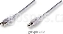 Datový kabel Manhattan Hi-Speed USB 2.0 kabel A-B M/M 3m, stříbrný