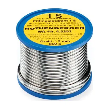 Páječka Pajka fitinková 1S, 2 mm, 250g, S-Sn97Ag3, Rothenberger 45252 (Rothenberger 45252 Měkká pájka, pájecí drát pro pájení měděných trubek, pájka se stříbrem)