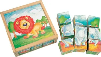 Dřevěná hračka Obrázkové kostky Bino divoká zvířata - 9 ks