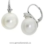 Náušnice s diamantem a sladkovodní perlou, 388-0279 bílé zlato