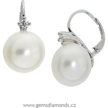 Prsten Náušnice s diamantem a sladkovodní perlou, 388-0279 bílé zlato
