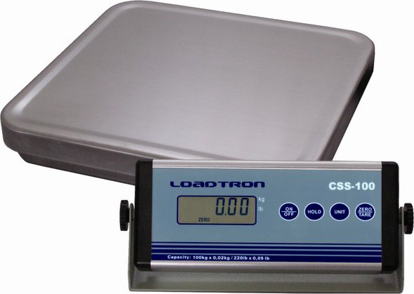 Kontrolní můstková váha LESAK CSS, 100kg/20g, 330mmx320mm (Balíková a expediční váha pro kontrolní vážení, 100 kg / 20 g, nerezová plošina 330 × 320 mm a bateriový provoz.)