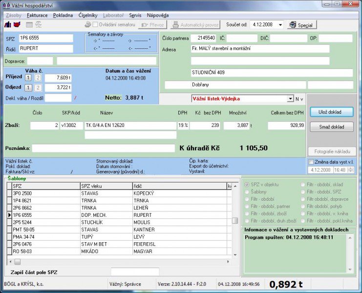 LESAK SW vážní hospodářství (Software pro automobilové váhy)