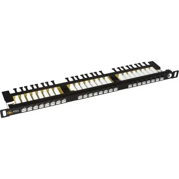 Patch panel SX24HD-6-UTP-BK Patch panel UTP 24xRJ45 kat. 6, 0,5U, 19", osazený, s vyvazovací lištou, černý