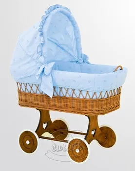 Kolébka pro miminko Scarlett Proutěný koš s boudičkou na miminko Méďa modrý