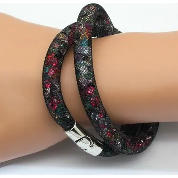 Náramek Náramek černý Stardust s barevnými křišťály dvojitý