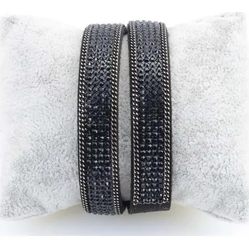 Náramek Dámský dvojitý kožený náramek s černými křišťály